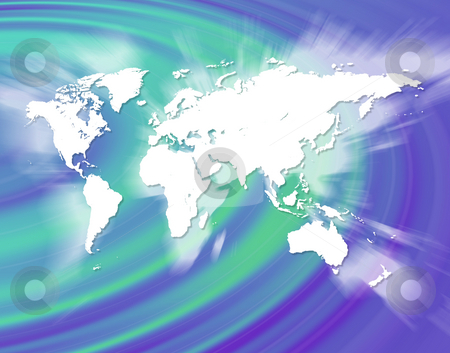 World Map Blue And Green. A world map montage over a