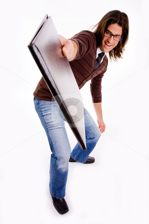 Man student school concept Man student school concept stock photo, Side pose of young male showing folder on an isolated white background by Imagery Majestic