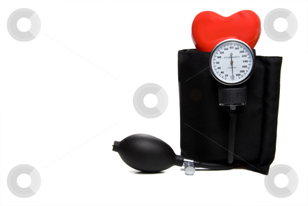 Sphygmomanometer & Heart Sphygmomanometer & Heart stock photo, A red heart and a medical blood pressure Sphygmomanometer. by Robert Byron