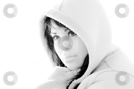 To use this stock image in your creative project, please select the size you need over to the right and click the "Add to Cart" button.
Your downloaded image will come with the Cutcaster watermark removed so don’t worry about the watermark you see on this page. Spanish Beauty stock photo, A young hispanic woman with a hood on her head in black and white. by Todd Arena