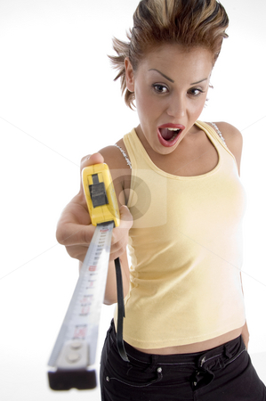 To use this stock image in your creative project, please select the size you need over to the right and click the "Add to Cart" button.
Your downloaded image will come with the Cutcaster watermark removed so don’t worry about the watermark you see on this page. Female with measurement tape stock photo, Female with measurement tape on an isolated background by Imagery Majestic