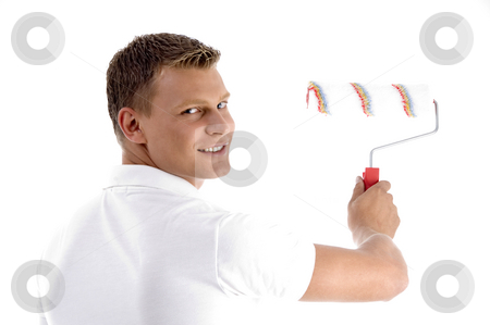 To use this stock image in your creative project, please select the size you need over to the right and click the "Add to Cart" button.
Your downloaded image will come with the Cutcaster watermark removed so don’t worry about the watermark you see on this page. Close up view of handsome painter stock photo, Close up view of handsome painter with white background by Imagery Majestic