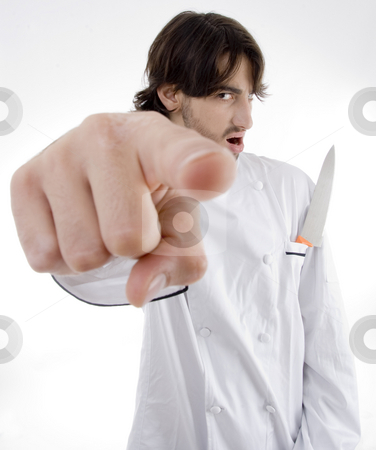 To use this stock image in your creative project, please select the size you need over to the right and click the "Add to Cart" button.
Your downloaded image will come with the Cutcaster watermark removed so don’t worry about the watermark you see on this page. Male chef with knife in pocket stock photo, Male chef with knife in pocket isolated on white background by Imagery Majestic