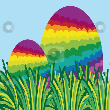 To use this stock image in your creative project, please select the size you need over to the right and click the "Add to Cart" button.
Your downloaded image will come with the Cutcaster watermark removed so don’t worry about the watermark you see on this page. Two rainbow easter eggs hidden in the grass stock vector clipart, Two rainbow colored easter eggs hidden in the grass by Karin Claus