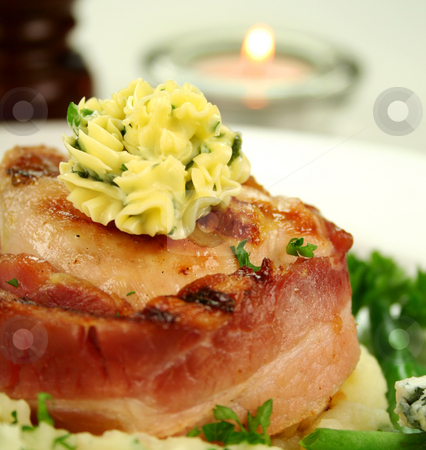 Chicken Fillet Mignon Chicken Fillet Mignon stock photo, Chicken fillet mignon wrapped in bacon on parsley mashed potato with green beans. by Brett Mulcahy