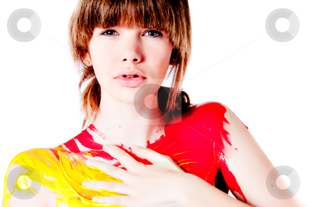 To use this stock image in your creative project, please select the size you need over to the right and click the "Add to Cart" button.
Your downloaded image will come with the Cutcaster watermark removed so don’t worry about the watermark you see on this page. Teenage girl designing her own body paint stock photo, Studio portrait of a teenage girl painting herself by Frenk and Danielle Kaufmann