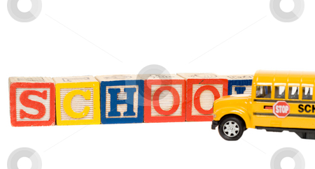 School Concept School Concept stock photo, School concept with baby blocks spelling the word school and a yellow school bus by Richard Nelson