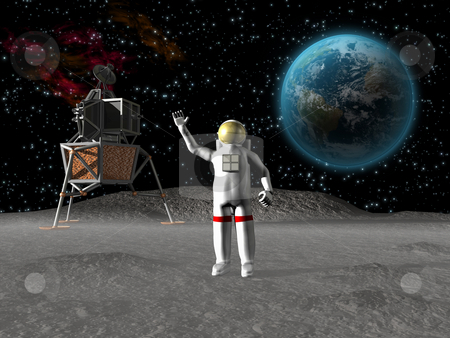 Astronaut on the moon Astronaut on the moon stock photo, Astronaut waving on the moon with earth by John Teeter