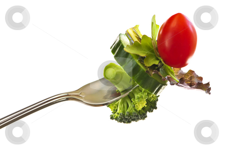 Fresh vegetables on a fork Fresh vegetables on a fork stock photo, Fresh vegetables on a fork isolated on white background by Elena Elisseeva