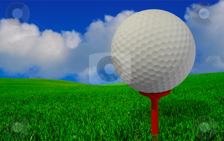 Golfers view Golfers view stock photo, Beautiful golfers view vith golfball on peg and perfect green grass and blue sky by Magnus Johansson