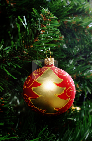 Christmas decoration Christmas decoration stock photo, Glass Christmas decoration on a green tree by Christopher Meder
