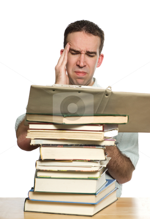 Study Headache Study Headache stock photo, A college student suffering from a headache as he tries to study for a test by Richard Nelson