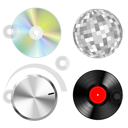 To use this stock image in your creative project, please select the size you need over to the right and click the "Add to Cart" button.
Your downloaded image will come with the Cutcaster watermark removed so don’t worry about the watermark you see on this page. Music set stock vector clipart, Audio vector objects: discs button and disco ball by Laurent Renault