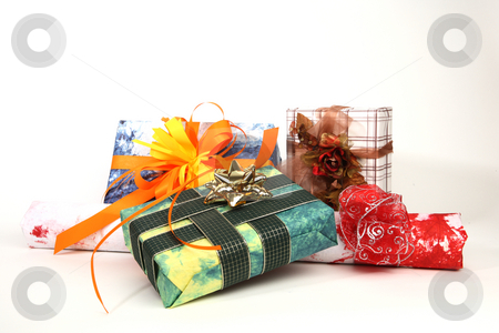 Christmas presents Christmas presents stock photo, Group of christmas presents on white background by Tom Prokop