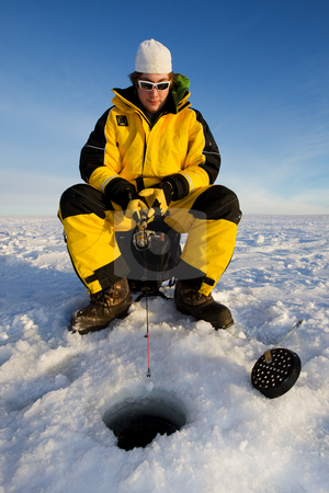 Fishing Fishing stock photo, Fisherman enjoying a day on the ice by Steve Mcsweeny