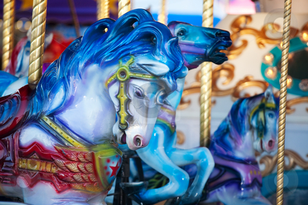 Carousal Horses Carousal Horses stock photo, Blue carousal horses on a carnival merry-go-round. by Brenda Carson