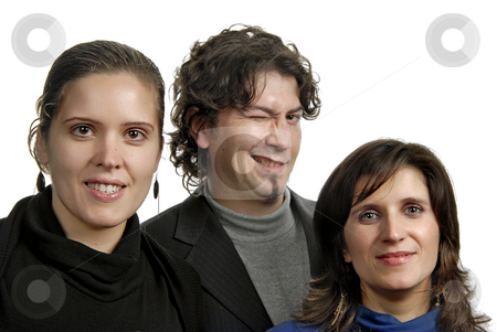 Friends Friends stock photo, Two women and a man isolated on white by Rui Vale de Sousa