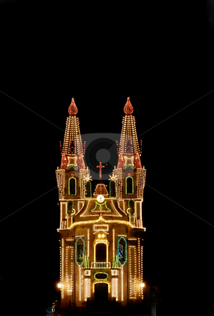 Church Church stock photo, Church with christmas light in the night by Rui Vale de Sousa
