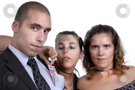 Team Team stock photo, Team in studio, woman takes money from man poket by Rui Vale de Sousa
