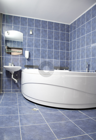 Hotel bathroom Hotel bathroom stock photo, Hotel elegant bathroom empty with blue color by Adrian Costea
