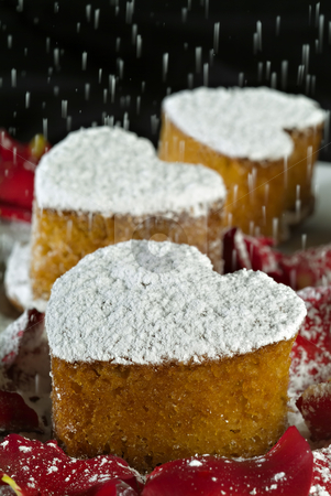 Heart Shape cakes Heart Shape cakes stock photo, Heart Shape sugar powdered cakes for Valentine's Day by Noam Armonn