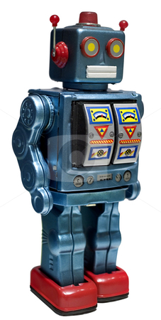 Toy robot Toy robot stock photo, Retro toy robot isolated on white by Noam Armonn