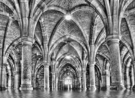 Cloister Cloister stock photo, Glasgow university cloister in water by Laurent Dambies