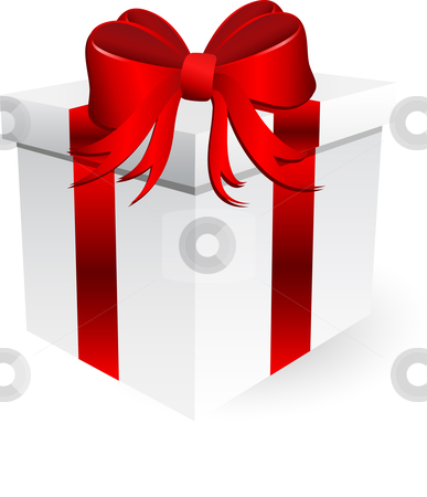 Gift box Gift box stock vector clipart, White gift box with glossy red ribbon by Kirsty Pargeter