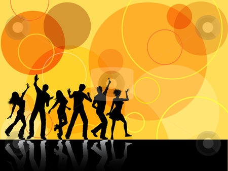 Retro party Retro party stock vector clipart, Silhouettes of people dancing on retro background by Kirsty Pargeter