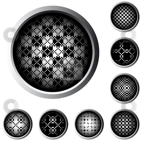 To use this stock image in your creative project, please select the size you need over to the right and click the "Add to Cart" button.
Your downloaded image will come with the Cutcaster watermark removed so don’t worry about the watermark you see on this page. Halftone web buttons stock vector clipart, Web buttons with halftone raster pattern in black and white by Karin Claus