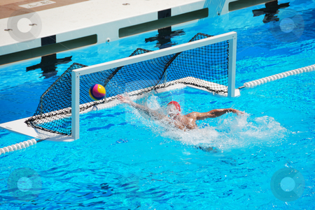 Water Polo Goal Water Polo Goal stock photo, A water polo goalkeeper misses the ball going into the net of the goal. by Denis Radovanovic
