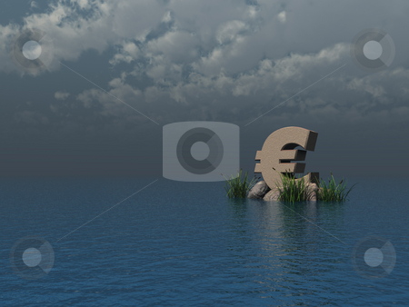 Euro Euro stock photo, Euro symbol monument at the ocean - 3d illustration by J?