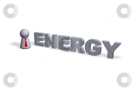 Energy Energy stock photo, Play figure businessman with red tie and energy text in 3d by J?
