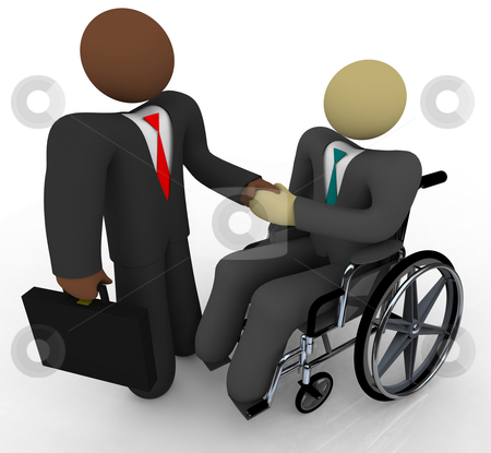 Business Handshake - Diversity Business Handshake - Diversity stock photo, An African American businessman and another in a wheelchair shake hands, symbolizing diversity in business by Chris Lamphear