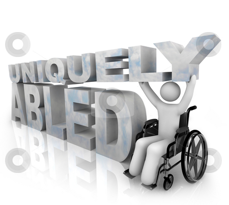 Not Disabled - Uniquely Abled Not Disabled - Uniquely Abled stock photo, A person in a wheelchair beside the words Uniquely Abled by Chris Lamphear