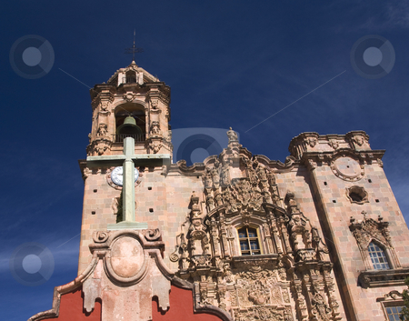 Cross Bell Steeple Valencia Church Guanajuato Mexico Cross Bell Steeple Valencia Church Guanajuato Mexico stock photo, Cross, Bell, Steeple, Valencia Church, Templo de San Cayetano, Guanajuato, Mexico by William Perry