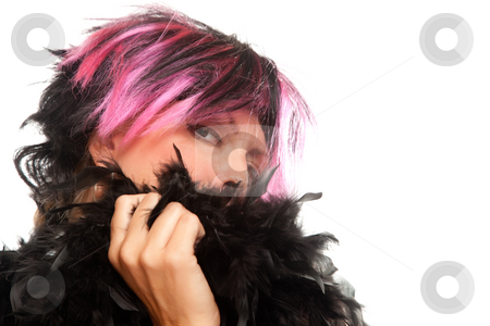 Pink And Black Haired Girl with Boa Portrait Pink And Black Haired Girl with Boa Portrait stock photo, Pink And Black Haired Girl with Boa Portrait Isolated on a White Background. by Andy Dean