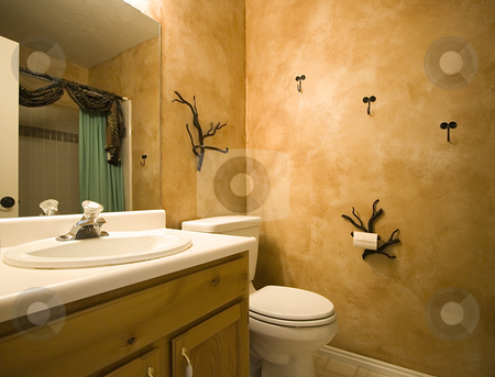 To use this stock image in your creative project, please select the size you need over to the right and click the "Add to Cart" button.
Your downloaded image will come with the Cutcaster watermark removed so don’t worry about the watermark you see on this page. Interior shot of a bathroom with modern design stock photo, Interior shot of a bathroom with modern decorations on the wall by Mehmet Dilsiz