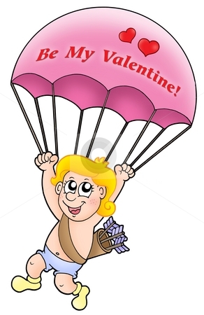 Pink parachute cupid Pink parachute cupid stock photo, Pink parachute cupid - color illustration. by Klara Viskova