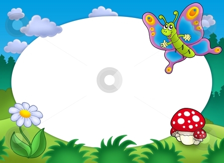 Round frame with butterfly and flower Round frame with butterfly and flower stock photo, Round frame with butterfly and flower - color illustration. by Klara Viskova