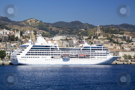 To use this stock image in your creative project, please select the size you need over to the right and click the "Add to Cart" button.
Your downloaded image will come with the Cutcaster watermark removed so don’t worry about the watermark you see on this page. Cruise ship of the Sicilian shore stock photo, Luxury cruise ship of the shore of Sicilian in Italy by Daniel Kafer