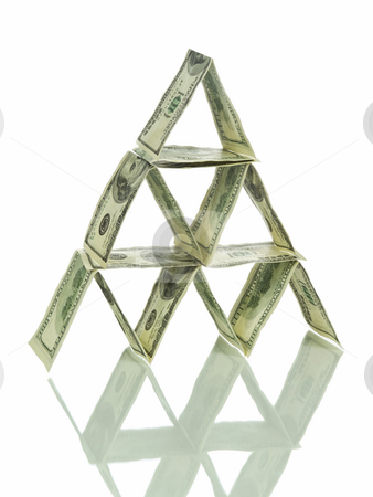 Dollar pyramid Dollar pyramid stock photo, A pyramid made out of one hundred dollar bills and its reflection. Isolated on white. by Ignacio Gonzalez Prado