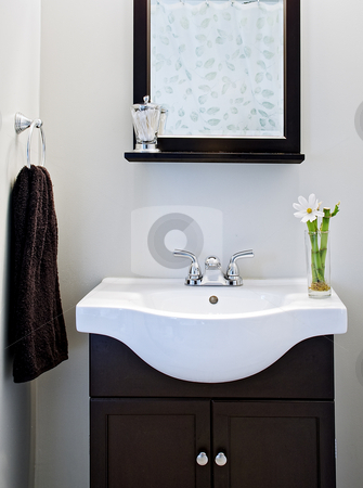 Designer Mirrors  Bathrooms on Black And White Designer Bathroom With Mirror And Flower Stock Photo