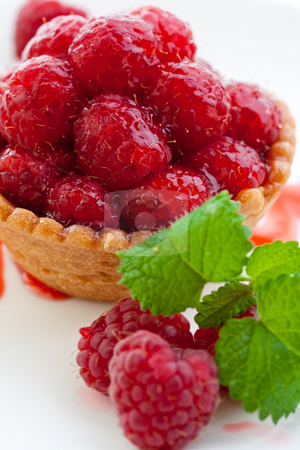 Delicious fresh raspberry tart Delicious fresh raspberry tart stock photo, Delicious raspberry tart with home grown raspberries and a mint leaf by Robert Anthony
