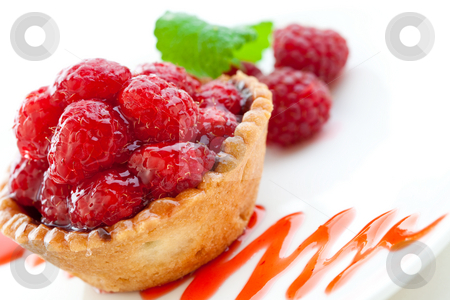 Delicious fresh raspberry tart Delicious fresh raspberry tart stock photo, Delicious raspberry tart with home grown raspberries and a mint leaf by Robert Anthony