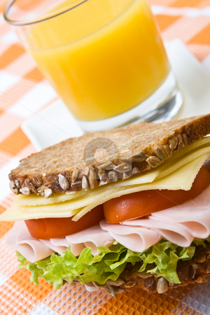 To use this stock image in your creative project, please select the size you need over to the right and click the "Add to Cart" button.
Your downloaded image will come with the Cutcaster watermark removed so don’t worry about the watermark you see on this page. Fresh wholemeal cheese and ham sandwich stock photo, Fresh wholemeal cheese and ham sandwich with orange juice by Robert Anthony