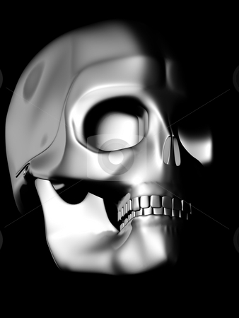 Perspective view of chrome skull Perspective view of chrome skull stock photo, Chrome skull model sign by danielboom