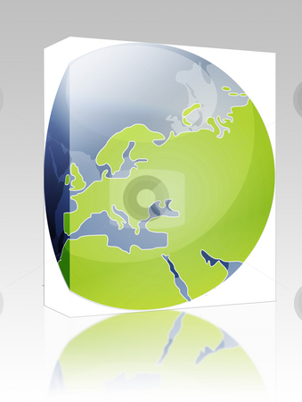 Map of Eurpe on globe illustration box package Map of Eurpe on globe illustration box package stock photo, Software package box Map of the Europe, on a spherical globe, cartographical illustration by Kheng Guan Toh
