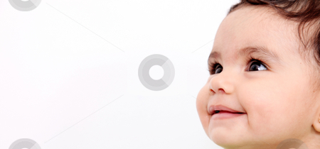 Baby face smiling Baby face smiling stock photo, Baby face smiling over white background. Horizontal composition with space to insert text or design by Giuseppe Ramos