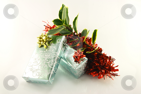 To use this stock image in your creative project, please select the size you need over to the right and click the "Add to Cart" button.
Your downloaded image will come with the Cutcaster watermark removed so don’t worry about the watermark you see on this page. Gifts and Holly stock photo, Two silver shiny gifts with red and gold bows, a sprig of holly and red tinsel on a reflective white background by Keith Wilson